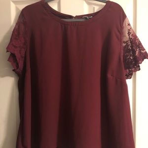 SIZE 2X MAROON LACE SHORT SLEEVE BLOUSE